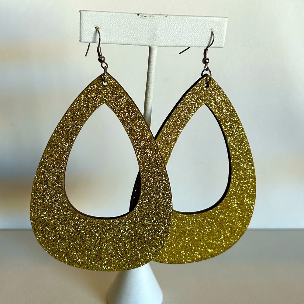 Vintage 1990’s Huge Gold Glitter Oval Hoops Y2K Rave Festival